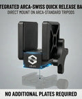 Rifle Saddle Mount for Hunting Tripod with Integrated Arca Base and CNC Aluminum Beefy Clamp Adjustable Rest shown on tripod