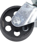 Close-up of Heavy Duty 3 Inch Swivel Caster Wheel Pair Dual Bearing Cast Iron Housing with rubber tread for carts.