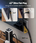45° Ultra Flat Plug and Heavy Duty Tower Power Strip Game Changing Surge Protection With Retractable Cable for tight spaces.