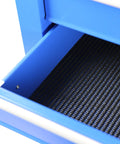 Close-up of the lined interior of Built Tight Eight Drawer Rolling Tool Chest With Fully Lined Drawers And Locking Base Cabinet For No Mess Garages And Heavy Duty Shop Rigs In True Blue.