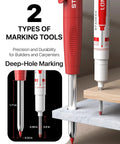 Heavy Duty Carpenter Pencil Set With Rugged Mechanical Leads And Premium 2B Graphite Refills For Woodworkers and DIY Builders featuring red marking tools.