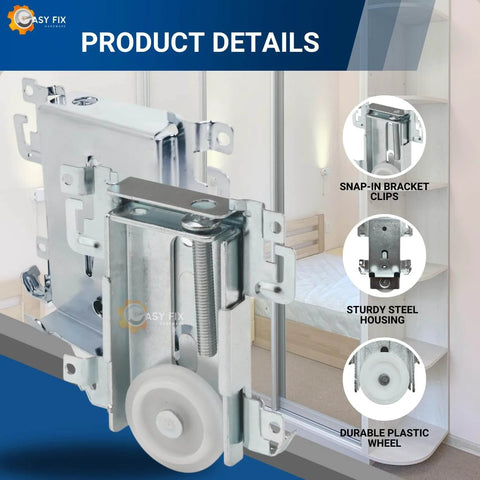 Premium 1-7/16 Inch Nylon Flat Edge Closet Door Roller Assembly for Steel Framed Mirror Doors and Bottom Track Replacement
