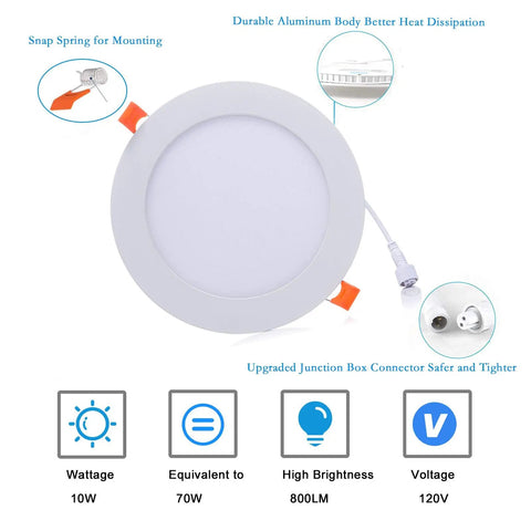 Six Pack 5 Inch Recessed LED Downlights With Junction Box 5CCT Tunable 2700K To 5000K 10W Equiv 70W Dimmable Ultra Thin 800 Lumens