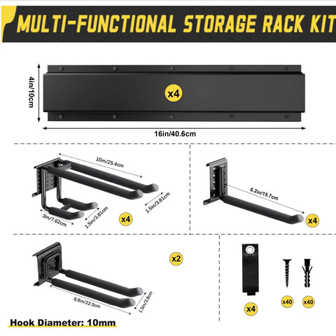 64 Inch Garage Tool Organizer Wall Mount With 18 Adjustable Garden Tool Hanger Rack Heavy Duty Hooks Set Diagram