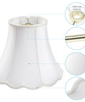 White Bell Scalloped Table Lamp Shade With Brass Harp Set 5 Inch Top 10 Inch Bottom 8 Inch Height Double Layer Polyester Fabric
