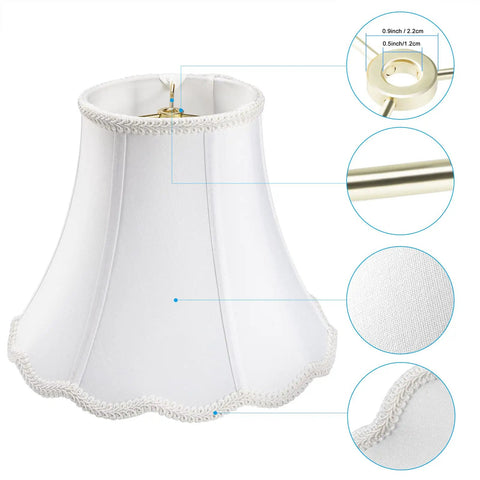 White Bell Scalloped Table Lamp Shade With Brass Harp Set 5 Inch Top 10 Inch Bottom 8 Inch Height Double Layer Polyester Fabric
