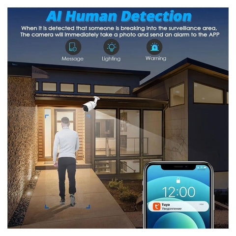 Slick Outdoor WiFi Bullet Security Camera With Heavy Duty Five Megapixel Sensor And Smart AI Human Detection, monitoring entrance.