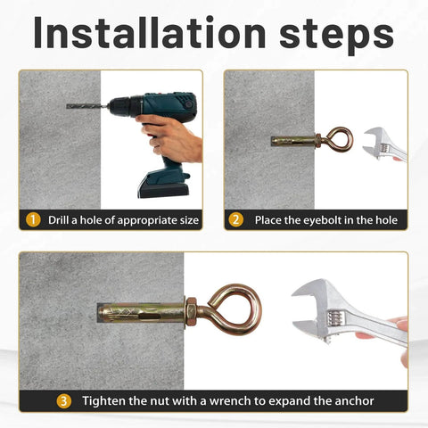 Concrete Eye Bolt Anchor 9/16 Inch By 5-1/2 Inch Heavy Duty Carbon Steel Shoulder Eyebolts installation steps