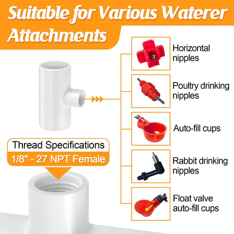 Twelve Piece Automatic Chicken Waterer Pvc Pipe Tee Fitting Kit For Large Coop Heavy Duty Leakproof Threading with various attachments