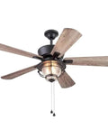 Merrimack II 52 Inch Matte Bronze LED Indoor And Outdoor Ceiling Fan With Light Kit Five Blade Seeded Glass Shade