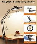 Ultra Flexible Overhead Ring Light With Desk Mount And Hands Free Phone Holder 10 Inch Selfie Light On A Stand Tripod For iPhone