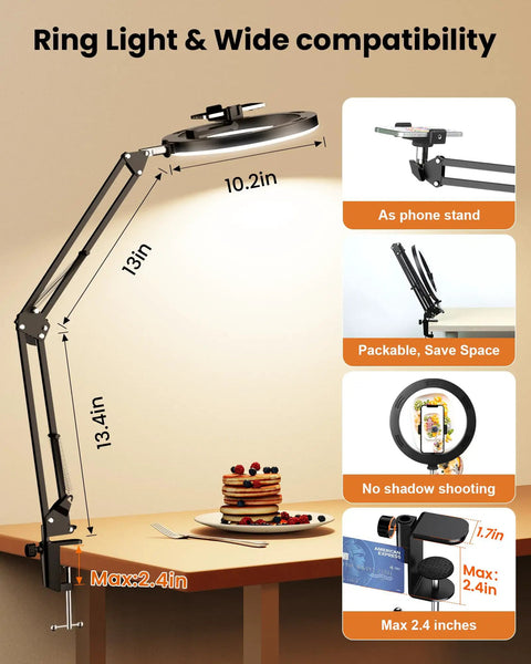 Ultra Flexible Overhead Ring Light With Desk Mount And Hands Free Phone Holder 10 Inch Selfie Light On A Stand Tripod For iPhone