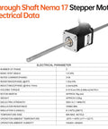 YEJMKJ through-shaft NEMA 17 stepper motor with 300mm TR8x8 lead screw, black body and silver faceplate