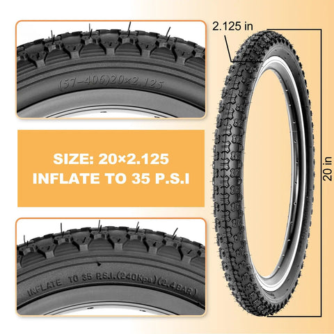 2 Pack 20x2.125 Inch Kids Bike Tires Set With Tubes And Levers For BMX MTB And Youth Rides Puncture Resistant Folding Tires