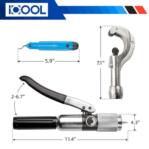 Heavy Duty Pro Grade Hydraulic Tube Expander Swaging Kit With Cutter And Deburring Tool, 7 Expander Heads From 3/8 To 1-1/8 Inch