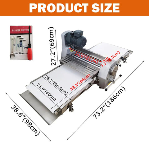 Techtongda Commercial Dough Sheeter Countertop Pizza Pasta Roller With Heavy Duty Conveyor Belt dimensions and features.
