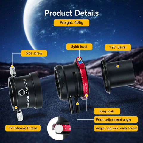 Atmospheric Dispersion Corrector 1.25 Inch ADC For Planetary And Moon Imaging Stable Side Screw Lock Design showing components