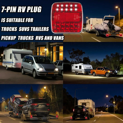 Magnetic Wireless Trailer Lights Kit in use on RVs and trucks at night, showcasing LED tow lights and quick install setup.