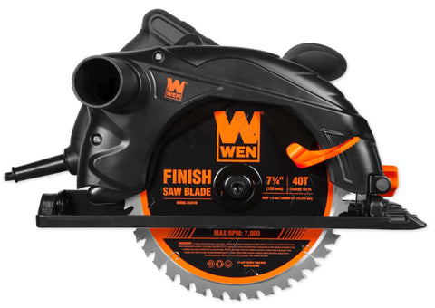 Slick 13 Amp Sidewinder Circular Saw With Track Compatible Base For Smooth Precision Cuts Up To 2.6 Inches Thick showing blade and motor.