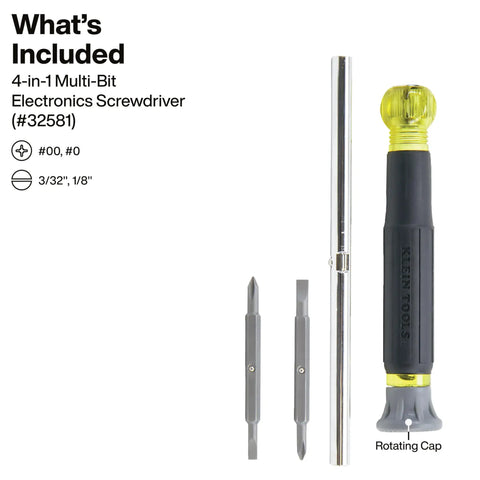 Multi Bit Screwdriver And Nut Driver Set With Comfy Cushion Grip Handles Precision Heat Treated Bits Includes Stubby Tool For Quick Auto And Home Repairs Built Tough As Nails, showing 4-in-1 screwdriver and interchangeable bits.