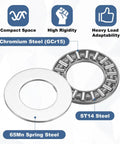 AXK1528 Thrust Needle Roller Bearing Set With 20 Washers Chrome Steel Rollers And Steel Cage For Heavy Duty Loads displaying materials