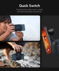 Person using DSLR Style Phone Battery Grip With Built In Power Bank And Qi Wireless Charging for mobile photography outdoors.