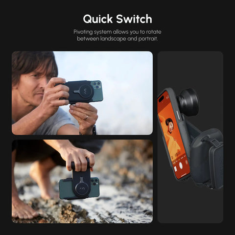 Person using DSLR Style Phone Battery Grip With Built In Power Bank And Qi Wireless Charging for mobile photography outdoors.