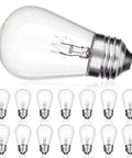 Outdoor S14 11W Incandescent Replacement Bulbs, 15 Pack Clear Glass, Waterproof E26 Screw Base, Dimmable for Outdoor String Lights, Durable Outdoor Use.