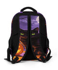 Back view of Halloween Black Cat Pumpkin Print Unisex Backpack With Large Capacity For School Travel Or Everyday Use Durable Polyester Comfortable Straps Smooth Zipper Spooky Cute Daypack