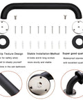 Workhorse Grade 16 Inch Black Shower Grab Bars Two Pack Heavy Duty 304 Stainless Steel Bathroom Safety Handles close-up installation kit.