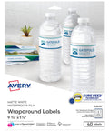 Slick Waterproof Wraparound Rectangle Labels Matte White 1-1/4 X 9-3/4 Inches on water bottles showcasing branding.