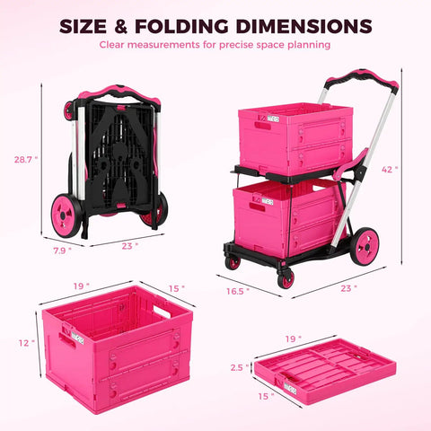 Collapsible Shopping Cart Platform Hand Truck with One Button Fold Adjustable Handle From 90 To 135 Degrees 2-Tier Storage