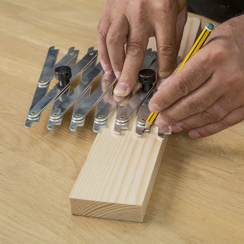 User marking wood with No Sweat Equidistant Measuring Tool For Dialing In Evenly Spaced Marks Smooth Sliding Measure 3.3 To 28 Inches