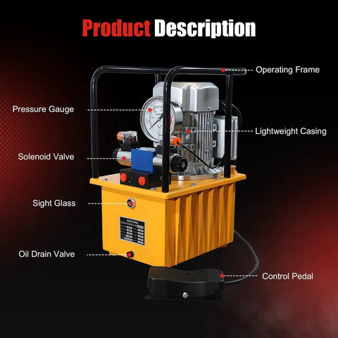 Electric Hydraulic Pump Double Acting 8.4 Quart 2.1 Gallon Power Pack Workhorse With Solenoid Valve 8L Cylinder Portable Pump For Punching Bending And Jacking Up To 10000 PSI 750W 110V