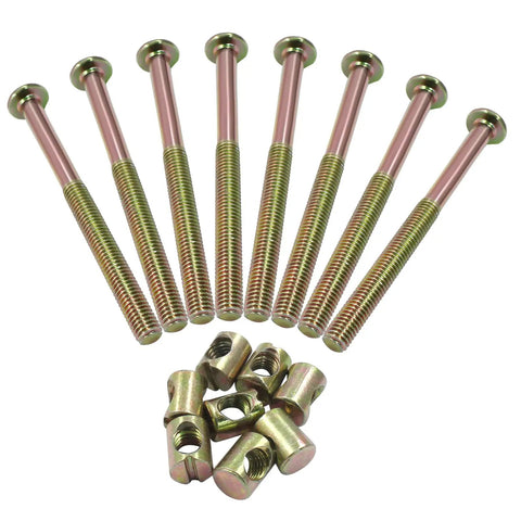 Rock Solid Bunk Bed Bolts Packed With Eight M8 Thread Hex Fasteners And Matching Bronze Nuts for heavy duty assembly.