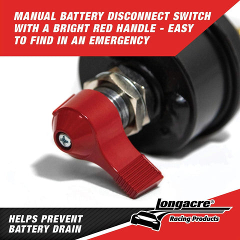 Close-up of red Longacre weatherproof battery disconnect switch lever