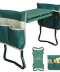 Garden Kneeler and Seat With Extra Wide 8 Inch Thick Pad, Heavy Duty Foldable Kneeling Bench With Two Tool Pouches, shown with tools