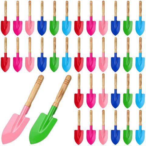 30 Piece Mini Garden Shovel Set Colorful Metal Tools With Wooden Handles For Planting Digging Beach Shovels And Soil Work Great For Kids And Gardeners, assorted colors