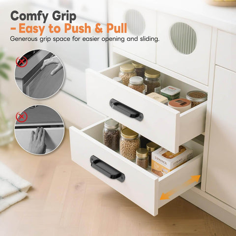 5.7 Inch Aluminum Sliding Barn Door Handle Set For Cabinets And Closets Sturdy Build Cabinet Pull For Drawers Garage Fence And Bunk Bed Safe Handrail With Comfortable Grip Rust Resistant And Long Lasting Black 2 Pack installed on kitchen drawers.