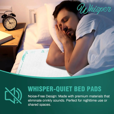 Heavy Duty Disposable Bed Pads 100 Count 30x36 Inch Ultra Absorbent Cloth Backed Incontinence Underpads, quiet design for nighttime use.