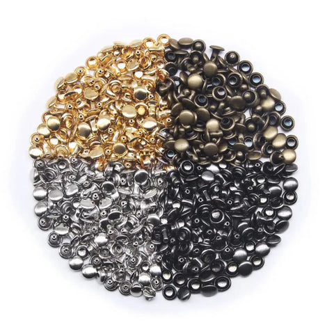 400 Set Double Cap Leather Rivets 5mm Tubular Metal Studs with 4 colors in circular arrangement