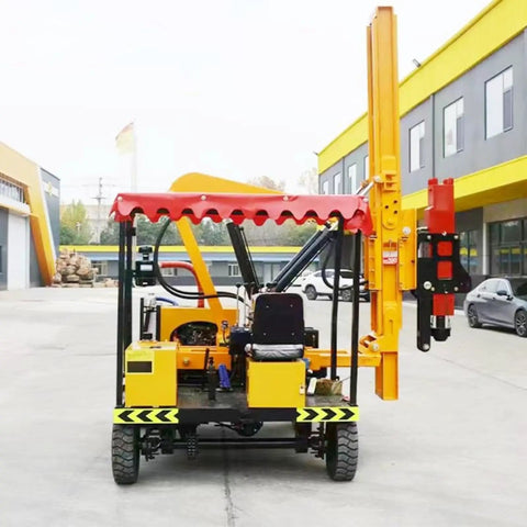Heavy Duty Guardrail Pile Driver For Highway Posts And Road Construction, Easy Safety Barrier Installation, back view on job site