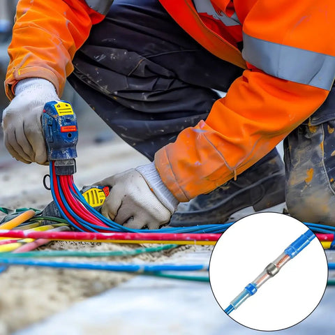 125 Pcs Heavy Duty Heat Shrink Solder Seal Wire Connectors Kit With Waterproof Butt Terminals And Solders Sleeves For Marine Automotive Boat Wiring Splice Joints In Red Blue White And Yellow Sizes, installed on multicolor cables