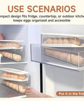 Auto Sliding Egg Organizer For Fridge 24 Egg Capacity in a refrigerator showing egg storage and easy refill design