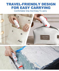 12 Pack Travel Vacuum Storage Bags With USB Electric Pump For On The Go Packing, compact and portable USB pump shown in use.