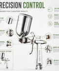 Kick Your Diy Painting Projects Into High Gear With This Pro Grade Spray Gun Featuring Forged Metal Nozzle And Solid Brass Cap For Slick Water Base Coats And Quick Mess Free Cleanup - Pro grade spray gun showing aluminum body, gravity cup, and precise controls.