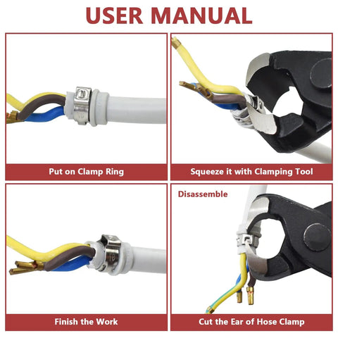 Heavy Duty PEX Clamp Set With Pliers 130 Piece Pro Grade Stainless Steel Hose Clamps Kit guide steps with clamp and tool