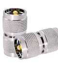 Two Pack UHF PL259 Connector Adapter, UHF Male To UHF Male Coaxial Adapter With Gold Plated Pins, 50 Ohm, side view