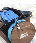 Ultra Large Mesh Duffel Bag For Scuba Diving Snorkeling Beach And Pool Gear, 32x16x16 Inches, on sand, with scuba equipment