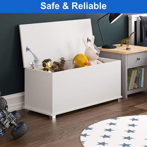 Badass 2 Pack Toy Box Hinges With Butter Smooth Soft Close Action And Ultra Strong Lid Stay Struts keep white toy chest open.